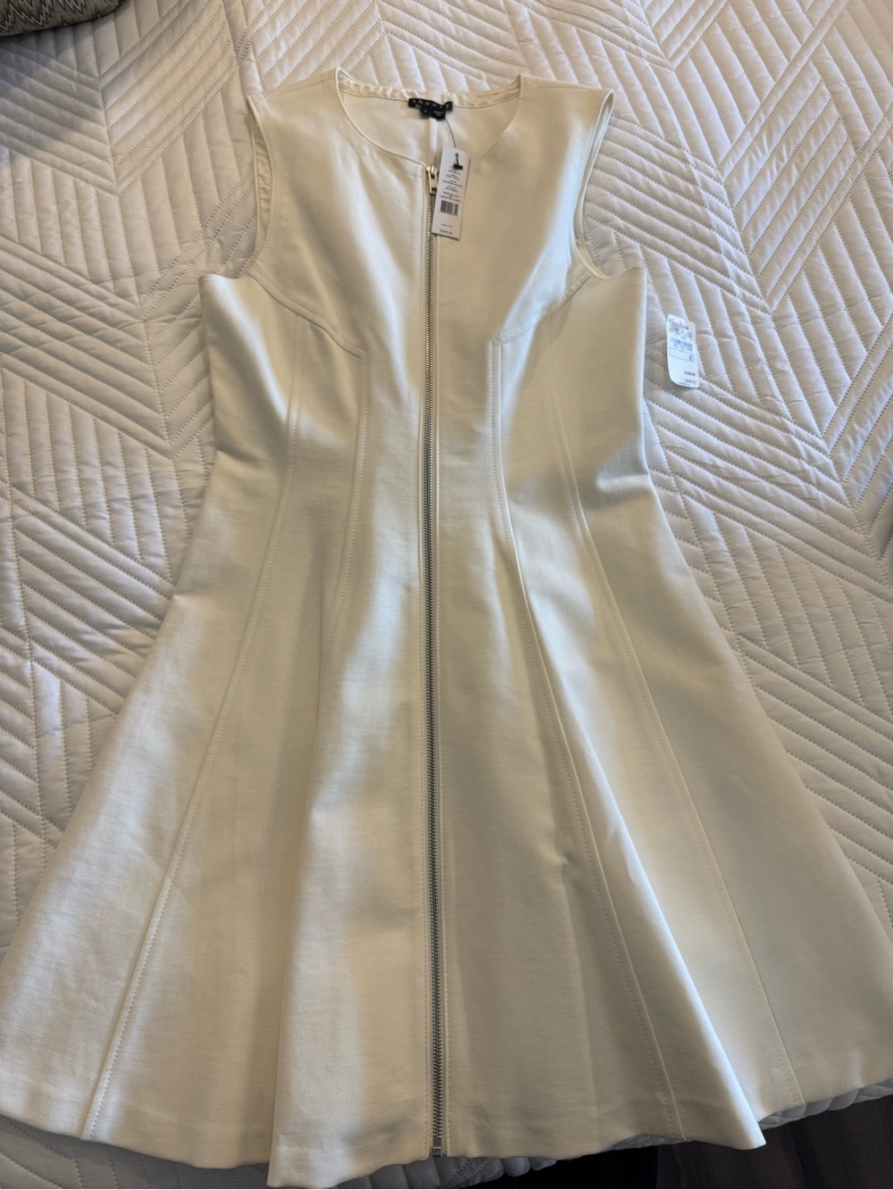 Theory White Sleeveless Zip-Front Fit & Flare Mini Dress